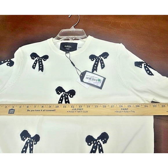 Aleeza Paris Marion Bow Top Sweater Ivory & Black Bows Large L Pullover NEW - Picture 7 of 10